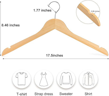 TOPIA HANGER Wooden Hangers 48 Pack, 0.28-inch Slim & Durable Clothes Hangers Space Saving, Natural Wood Hanger with 360°Swivel Hook and Shoulder Notches for Coat,Shirt, Camisole, Dress-CT51N48