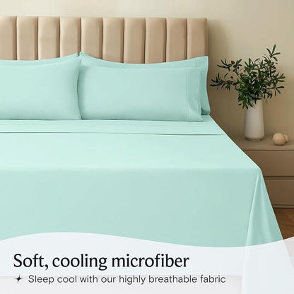 LuxClub 4 PC Sheet Set Bed Sheets Deep Pockets 16" Eco Friendly Wrinkle Free Cooling Machine Washable Hotel Bedding Silky Soft - Aquamarine California King