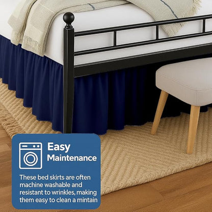 Ruffled Bed Skirt Split Corners with Platform, Tailored Fit Hotel Quality Wrinkle Free Ultra-Soft Microfiber Dust Ruffle, Upto 14 Inch Drop, Twin, Navy Blue