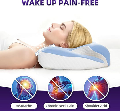 Cervical Neck Pillow for Sleeping,Ergonomic Memory Foam Pillows for Neck and Shoulder Pain Relief,Adjustable Contour Neck Support Bed Pillow for Side Back Sleepers-Women Men Gift(Baby Blue)