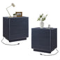 ACCOHOHO 22" Modern Nightstand Set of 2 with Charging Station, 3 Push-to-Open Drawers Bedside Table, Large End Table with Storage, Night Stand for Bedroom, Living Room, Curved Profile, Dark Black