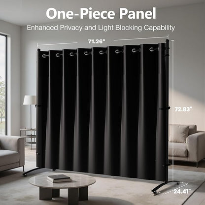 Room Divider, Curtain Privacy Screen with 360°Lockable Wheels 6FT Portable Room Divider Panel Freestanding Partition Divider Screen for Separator Wall Divider Bedroom Office (Black)
