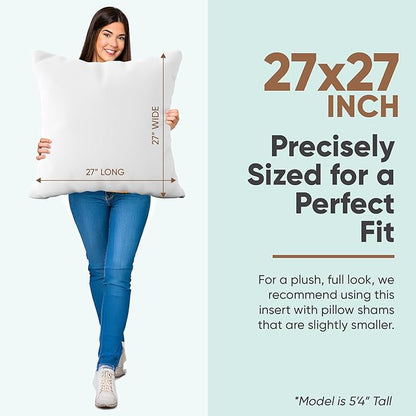 Pillowflex Synthetic Down Pillow Insert - 27x27 - Down Alternative Ultra Soft Large Square European Throw Pillow, Machine Washable - Couch Euro Sham, Lumbar, Bed, Sofa - 1 Decorative Accent Form
