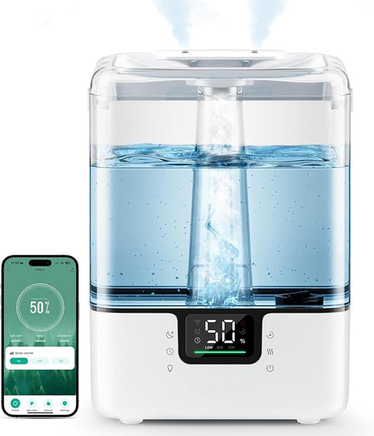 Smart Humidifiers for Bedroom Home, 6L Cool Mist Top Fill Humidifier Large Room with Essential Oil Diffuser, Touch/APP/Voice Control, NightLight Humidifiers for Nursery & Plants (White, 1Pack)