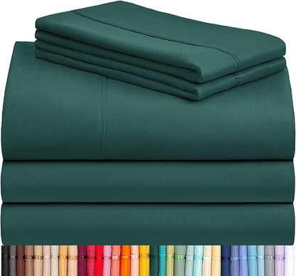 LuxClub 5 PC Split King Sheet Set, Deep Pockets Wrinkle Free Cooling Bed Sheets Hotel Bedding for Women, Men, Includes 2 Fitted Sheet, 1 Flat Sheet and 2 PillowcasesSoft Emerald