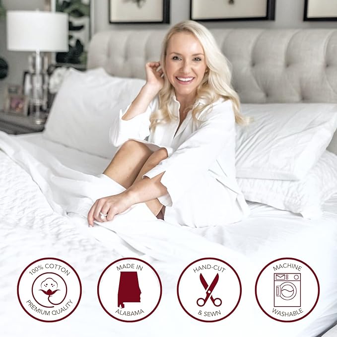 Red Land Cotton Luxury Sheet Set | 100% American Grown Cotton Basics | Premium Hotel Ultra-Soft Lightweight 4 Piece USA Made Deep Pocket Fitted, Flat Sheet, & Pillowcases Percale Weave (Full/White)