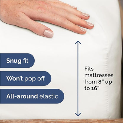 Split King 7 Piece Sheet Set - Cooling & Breathable - Hotel Luxury Bedding Includes Fitted Sheets for Women, Men, Kids & Teens - 1 Flat, 2 Fitted Sheets, 4 Pillowcases w/Deep Pockets - Antique White