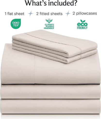 LuxClub 5 PC Sheet Set Bed Sheets Deep Pockets 16" Eco Friendly Wrinkle Free Cooling Machine Washable Hotel Bedding Silky Soft - Linen Split King