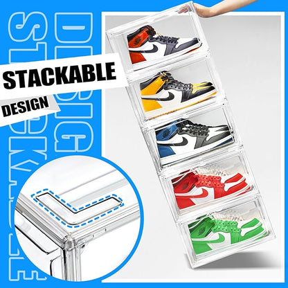 4 Pack Large Acrylic Shoe Boxes Sneaker Storage for Sneakerheads Clear Plastic Stackable Boot Shoe Collectibles Display Case, Size 13