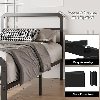 12 Inch Twin XL Bed Frames with Headboard and Footboard, No Box Spring Needed, Heavy Duty Metal Mattress Foundation, Noise Free, Easy Assembly, Black