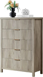 5 Drawers Dresser for Bedroom, 44 Inches Tall Modern Bedroom Dressers, Chest of Drawers for Bedroom, Fluted Dresser for Closet Organizer for Living Room, Hallway, Entryway (Grey Oak)