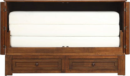 Emurphybed Paradiseo Murphy Cabinet Chest Bed with Charging Station 6 Inch, Queen (Tobacco)