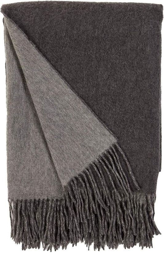Alashan Cashmere Blend Double Faced Throw-Super Soft and Luxe Fabric- Perfect for Cozy Nights! 95% Merino Wool/5% Cashmere, 50" x 70", Great Gift Item. - Charcoal & Ash