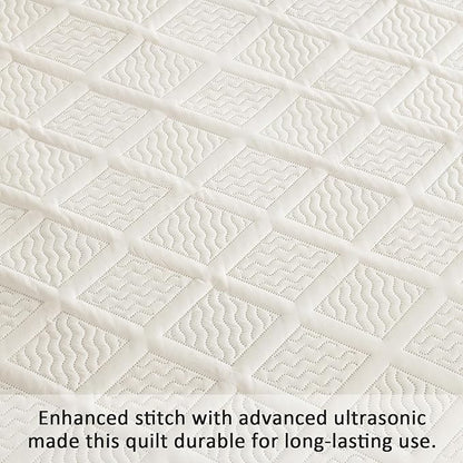 Yiran Quilt King Size Beige Summer Bedspreads Bedding Set 3 Pieces Thin Lightweight Microfiber Coverlet with 2 Pillow Shams for All Season