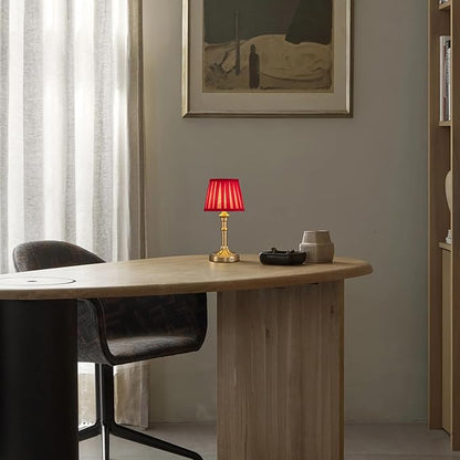 KDG Cordless Portables Table Lamp Set of 2, LED Fabric Shade Small Desk Lamps, 5000mAh Battery Powered Lighting, 2700K Stepless Dimmable Light for Living Room, Dining Room, Bedroom (Bronze+Red)