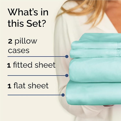 Twin XL 4 Piece Sheet Set - Cooling, Comfy & Breathable - Hotel Luxury Bedding, Includes Fitted Sheet for Women, Men, Kids & Teens - 1 Flat, 1 Fitted Sheet, 2 Pillowcases with Deep Pockets - Spa Blue