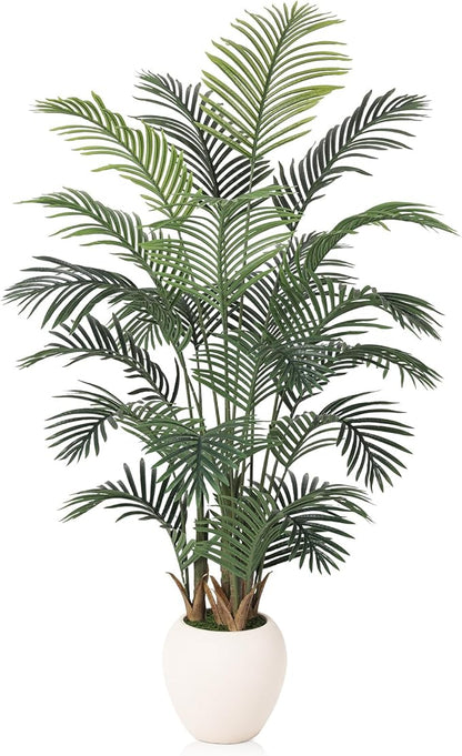 Artificial Palm Plant - 6FT Tall Faux Tree with Realistic Look & UV Protection - Large Indoor Outdoor Fake Floor Plant for Home Office Decor