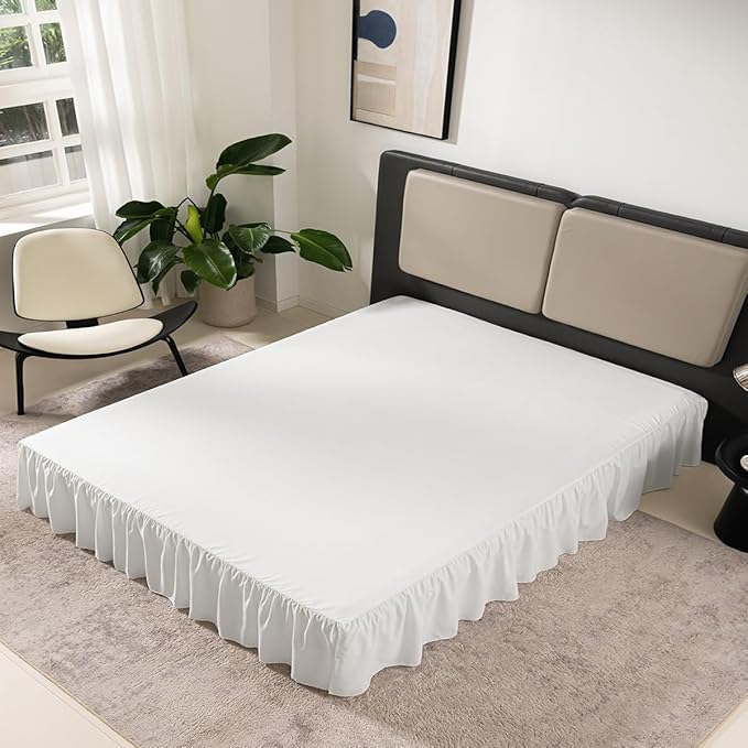 Bed Skirt Twin Size Ruffled Bed Skirt with Split Corners, 16 Inch Drop Dust Ruffle Bed Skirts with Platform, Ivory