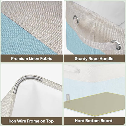 BALEINE 3 Pack Fabric Storage Bins for Shelves, Linen Storage Baskets for Organizing, Decorative Closet Bins for Clothes, Home (Skyblue, 12"x8"x8")