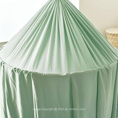 Green Bed Canopy for Girls with Light, Princess Canopy Curtains for Twin Full Queen Size Kids Bed, Canopy for Girls Bed Room Decor, Hanging Castle Ceiling Tent