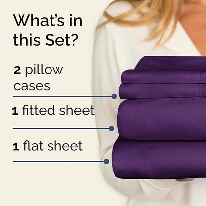 Twin 4 Piece Sheet Set - Cooling, Comfy & Breathable - Hotel Luxury Bedding, Includes Fitted Sheet for Women, Men, Kids and Teens - 1 Flat, 1 Fitted Sheet, 2 Pillowcases with Deep Pockets - Purple