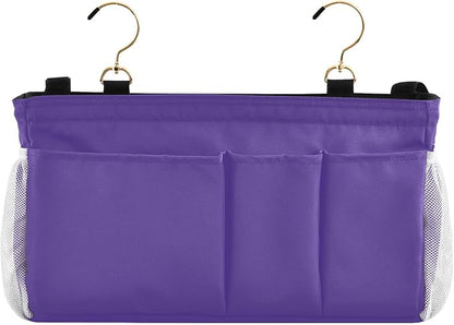 KOPIRIT Dark Purple Bedside Caddy Storage Bag Bedside Organizer for Bunk Bed Headboards College Bedside Shelf Hanging Organizer 6 Pockets with Hooks for Magazine Water Bottle Holder