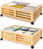 Under Bed Storage with Wheels-Large Bamboo Underbed storage Containers with Large Dust Bag Stackable Under the Bed Shoe Storage Bins for Clothes Books Bedding (2 Packs Nature, 23.62"L×16.54"W× 6.51"H)