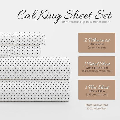 Linen Market Double-Brushed Patterned Microfiber California King Sheet Set 4 Piece – Oeko-TEX Certified Ultra Soft & Wrinkle-Free - 16" Deep Pocket Sheets Easy Care Cal-King Size - Stippled Gray