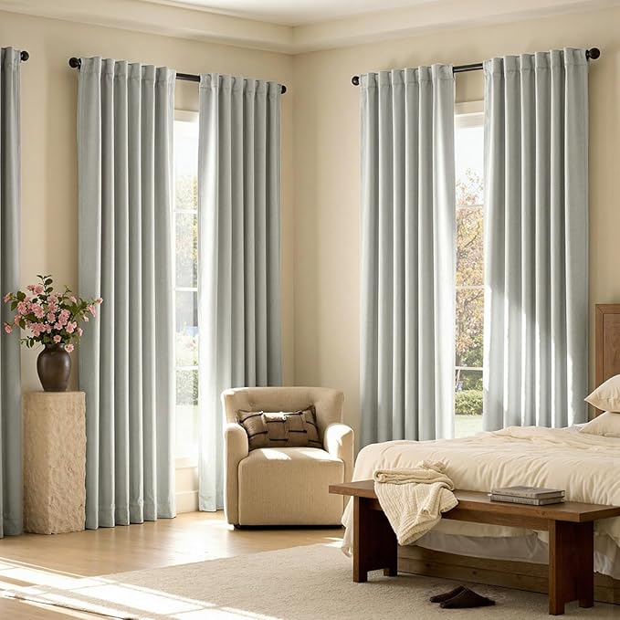 jinchan Chenille Blackout Curtains 96 Inches Long 2 Panels Light Grey Thermal Insulated Curtains for Living Room Bedroom Triple-Weave Noise Reducing Drapes Back Tab Privacy Window Curtains 50x96 Inch
