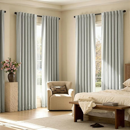 jinchan Chenille Blackout Curtains 84 Inches Long Light Grey Thermal Insulated Curtains for Bedroom Living Room 2 Panels Triple-Weave Noise Reducing Drapes Back Tab Privacy Window Curtains 50x84 Inch