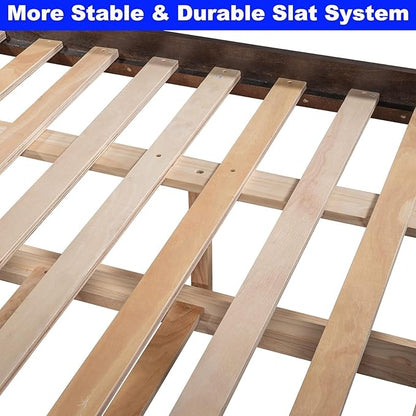 STERXONE Best Thicken Solid Wood Full Over Bunk Bed with Trundle, Luxurious Frame Size Safety Guard Rail and Ladder, Convertible to 2 Beds for Adults, Teens, Kids (Espresso)
