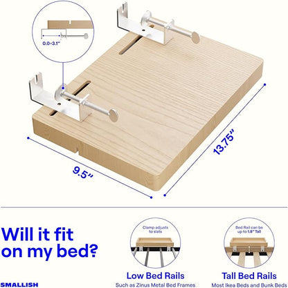 BedShelfie Wood Bedside Shelf for Bunk Bed & Top Bunk, College Dorm Room Essentials, Loft Nightstand, Floating Bed Side Table Tray Storage, Dorm Room Decor by Smallish - (Flexfit Bamboo, Natural)