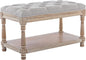 DUOMAY Farmhouse Tufted Storage Ottoman Bench with Shelf, 31.5" Width Linen Upholstered Entryway Shoe Ottoman Foot Stool for Bedroom Living Room Dining Room, Grey