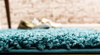 Unique Loom Solid Shag Collection Area Rug (2' 6" x 16' 5" Runner, Deep Aqua Blue)