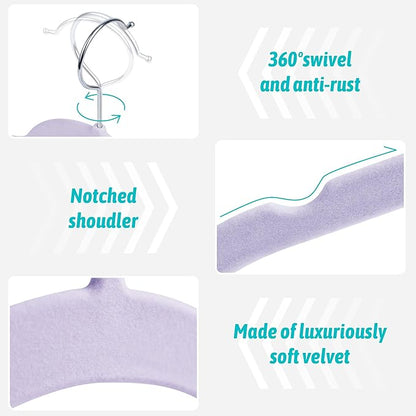30 Pack Velvet Hangers - Non Slip Slim Hangers for Closet Organization, Space Saving Clothes Hangers with Notches for Dresses, Shirts(Purple)