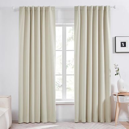 Deconovo Blackout Curtains Back Tab and Rod Pocket Thermal Insulated Room Darkening Curtains for Living Room 52Wx108L Inch Light Beige 2 Panels