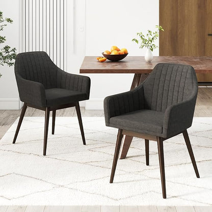 Giantex Upholstered Dining Chairs Set of 4, Mid Century Kitchen Chairs with Solid Wood Legs, Wrap-Around Backrest, Modern Accent Armchair for Living Room, Dining Room, Bedroom, Dark Grey