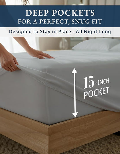 LANE LINEN 100% Egyptian Cotton Bed Sheets California King - 1000 Thread Count, Soft & Comfy Luxury Hotel Like Thick Bedding Sheets & Pillowcase Set, Machine Wash 15" Deep Pocket Sheet Set - Silver