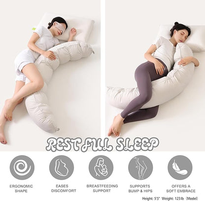 Peallow(Pat. Pend) – Long Round Body Pillow for Adults, Bolster Pillow for Sleeping, Soft and Supportive Pillow for Sleeping & Lumbar Support (Misty White,59")