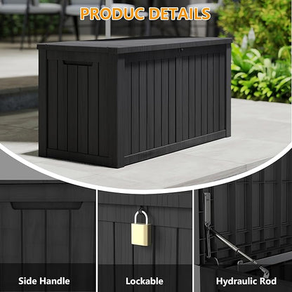 270 Gallon Resin Deck Box, Waterproof Outdoor Storage Box, Lockable for Patio Furniture, Garden Tools, Pool Accessories, UV-Resistant for All Weather Use, Black