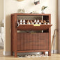 Shoe Cabinet Storage for Entryway, Fluted Shoe Cabinet with 2 Flip Drawers, Hidden Shoe Rack Tall Freestanding Shoe Organizer with Legs for Hallway, Walnut