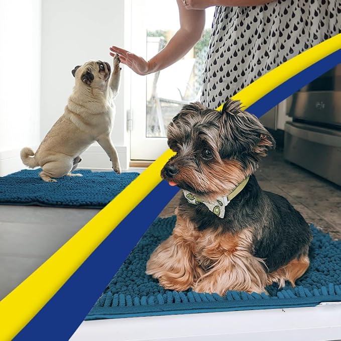 Muddy Mat® | Super Absorbent Door Mat Indoor, Microfiber Quick Dry Chenille Entryway Rug, Non-Slip Front Door Mat, Indoor Mats for Entryway, Machine Washable Pet Rug, Atlantic Blue 3ft x 8ft