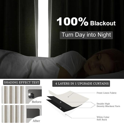Topfinel Extral Wide Custom Sliding Door Curtains, Pinch Pleated 100% Blackout Linen Luxury Curtains with Hooks for Patio Large Window Living Room Track, 72" Wx84 L 1 Panel