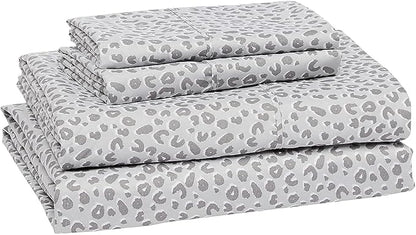 Amazon Basics Lightweight Super Soft Easy Care Microfiber 4 Piece Bed Sheet Set With 14-inch Deep Pockets - Queen, Gray Cheetah,Printed