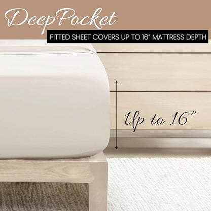 Linen Market Brushed Microfiber Full Sheet Set 4 Piece – Oeko-TEX Certified Ultra Soft & Wrinkle-Free - 16" Deep Pocket Sheets - Easy Care Full Size - Ivory