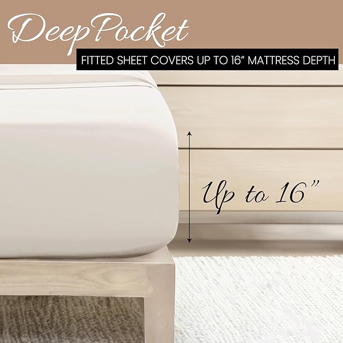 Linen Market Double-Brushed Microfiber Queen Sheet Set 4 Piece – Oeko-TEX Certified Ultra Soft & Wrinkle-Free - 16" Deep Pocket Sheets - Easy Care Queen Size - Ivory