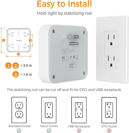 Multi Plug Outlet Extender, TESSAN 4 Outlet Splitter 3 USB Wall Charging Ports (2 USB C), Wide Spaced Multiple Expander Surge Protector for Office, Home, College Dorm Room
