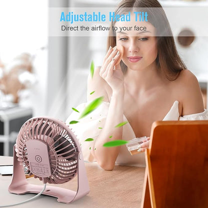 BESKAR USB Small Desk Fan, Portable Fans with 3 Speeds Strong Airflow, Quiet Operation and 360°Rotate, Personal Table Fan for Home,Office, Bedroom - 3.9 ft Cord
