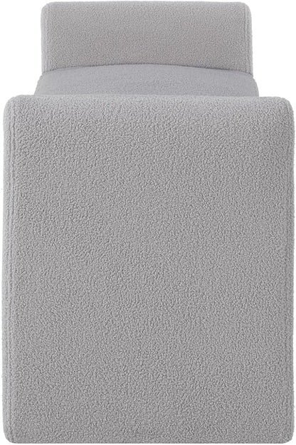 24KF Modern Upholstered Bed Bench Covered with Soft Boucle Teddy Fabric, Lovely Entryway Bench Ottoman with Armrest,5062-Gray