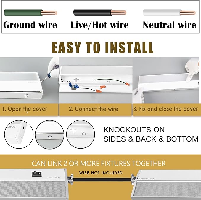 Ansen 2Packs of Under Cabinet Lighting Hardwired, 12in 10W 666LM Dimmable Led Light for Kitchen/Closet, CRI 92+, R9 90+, 3 Color Temperature, 3000K/4000K/5000K(Warm White, Cool White, Daylight)